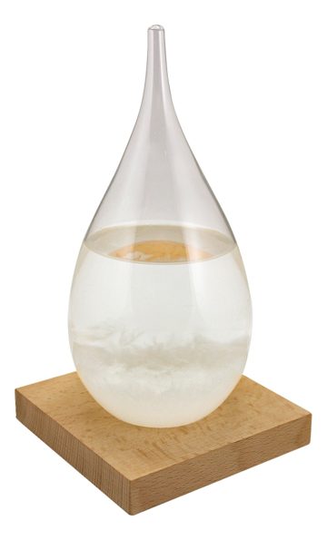 Búrkové sklo v tvare kvapky na drevenom podstavci – výška 21 cm