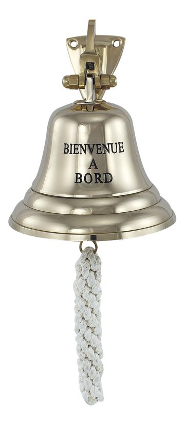 Lodný zvon mosadzný s nápisom BIENVENUE A BORD, ľahké vyhotovenie – priemer 10 cm