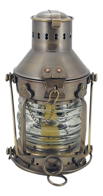 Kotevná lampa mosadzná antik s petrolejovým horákom – výška 24 cm