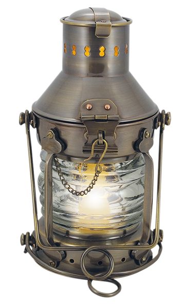 Kotevná lampa mosadzná antik, elektrická 230 V – výška 24 cm