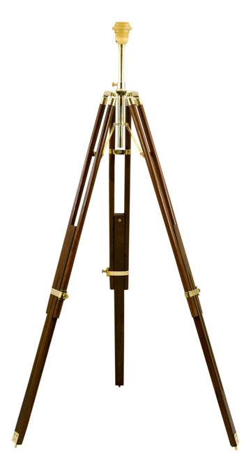 Lampa trojnožka, drevo a mosadz, 230 V – výška 91–147 cm, bez tienidla