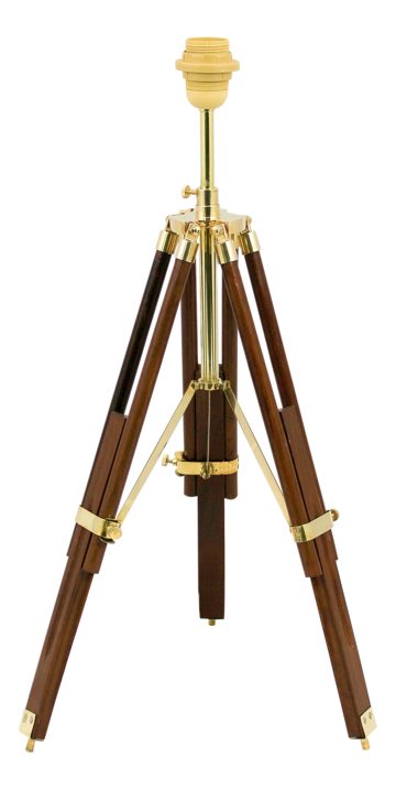 Lampa trojnožka, drevo a mosadz, 230 V – výška 43–83,5 cm, bez tienidla