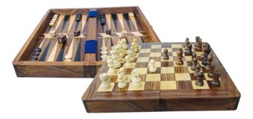 Šach a backgammon v drevenej krabici – 25,5 × 25,5 cm