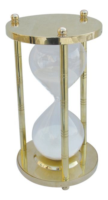 Presýpacie hodiny mosadzné s 3 stĺpikmi – cca 60 minút, výška 22 cm