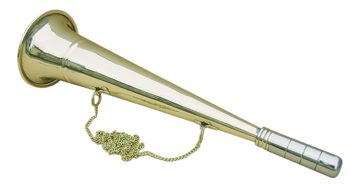 Hmlový roh mosadzný s retiazkou – dĺžka 33,5 cm, priemer 9,5 cm