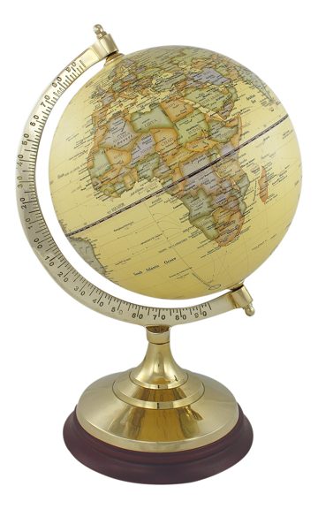 Glóbus prírodný (béžový) na mosadzno-drevenom stojane – výška 34 cm