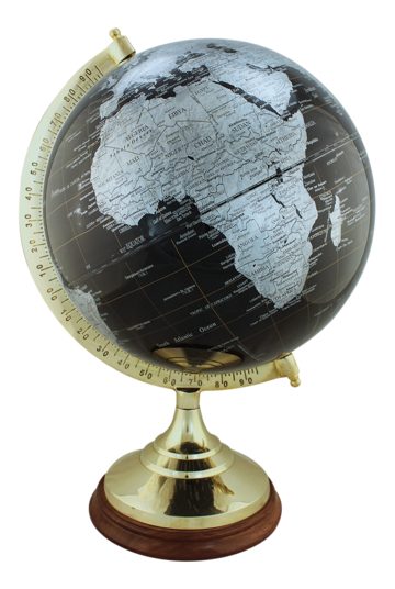 Glóbus čierny na mosadzno-drevenom stojane – výška 47 cm