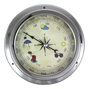 Barometer chrómovaný, farebný ciferník – priemer 14,5 cm