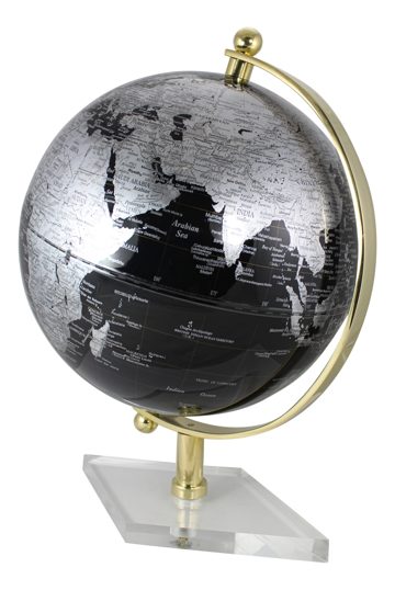 Glóbus čierny, mosadz na akrylátovom podstavci – výška 44 cm