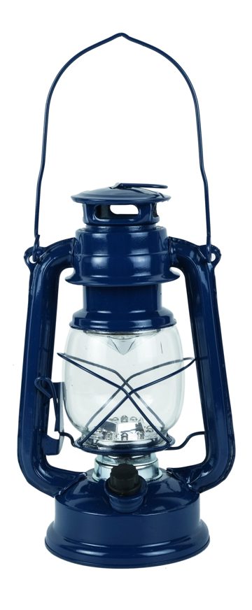 LED lampáš na batérie, železný, modrý – výška 24,5 cm