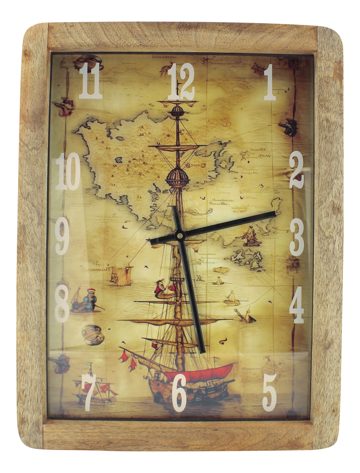 Nástenné hodiny z mangového dreva – 30,5 × 40,5 × 6,5 cm