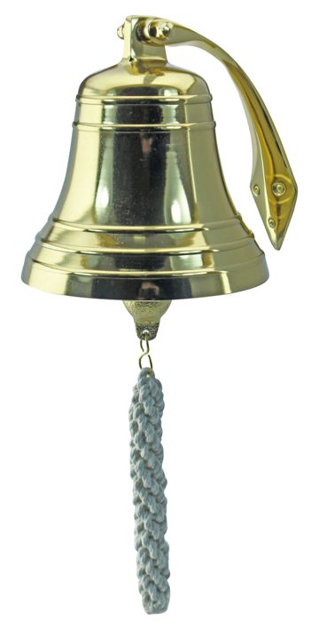 Nástenný zvon z hliníka s mosadzným povrchom, s držiakom a povrazom – priemer 15 cm (9587)