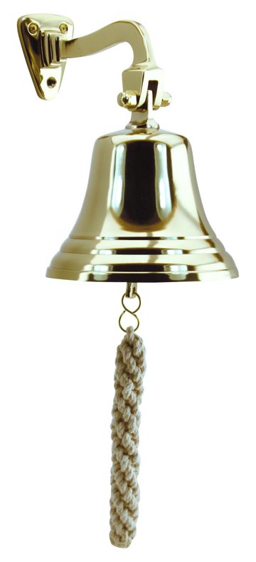 Nástenný zvon z hliníka s mosadzným povrchom, s držiakom a povrazom – priemer 12,5 cm (9591)