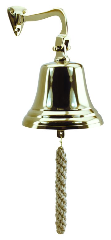 Nástenný zvon z hliníka s mosadzným povrchom, s držiakom a povrazom – priemer 15 cm (9592)
