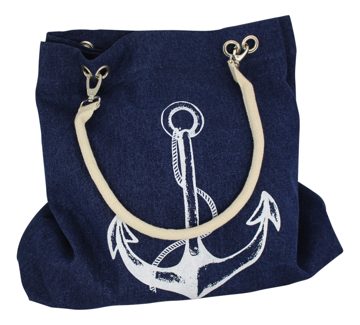 Nákupná taška z denimu s potlačou kotvy a kormidla – 48/60 × 14 × 47 cm