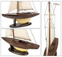 Model plachetnice, drevo s látkovými plachtami, slonovinová/hnedá – 42 × 11 × 55 cm