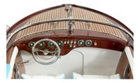 Model motorového člna z dreva, kovu a kože – dĺžka 51 cm