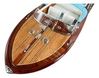 Model motorového člna z dreva, kovu a kože – dĺžka 51 cm