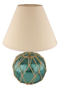 Lampa v tvare skleneného rybárskeho plaváka, s tienidlom – výška 44 cm
