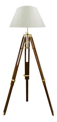 Lampa trojnožka, drevo a mosadz, 230 V – výška 91–147 cm, bez tienidla