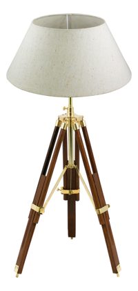 Lampa trojnožka, drevo a mosadz, 230 V – výška 43–83,5 cm, bez tienidla