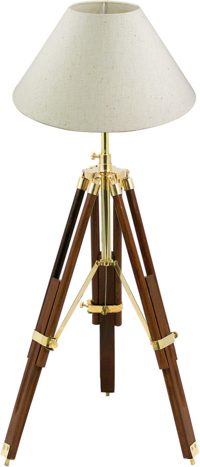 Lampa trojnožka, drevo a mosadz, 230 V – výška 43–83,5 cm, bez tienidla