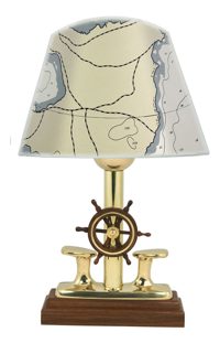 Lampa lodný úväzný stĺpik s kormidlom, mosadz a drevo – výška 26 cm, bez tienidla