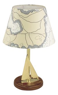 Lampa s plachetnicou, mosadz a drevo – výška 28 cm, bez tienidla