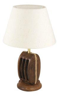 Stolová lampa v tvare lodnej kladky, drevená – výška 29 cm, bez tienidla