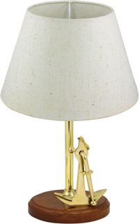 Stolová lampa s kotvou, mosadz a drevo – výška 28,5 cm, bez tienidla