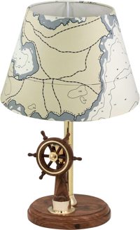 Stolová lampa v tvare kormidelného stanovišťa, drevo a mosadz – výška 27,5 cm, bez tienidla