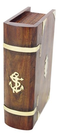 Krabička v tvare knihy so zámkom, drevo a mosadz – 21 × 13,5 × 6 cm