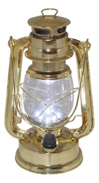 LED lampáš na batérie, železný, mosadzná farba – výška 24,5 cm