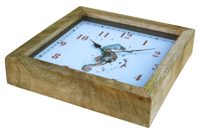 Nástenné hodiny s morským koníkom z mangového dreva – 30,5 × 30,5 × 6,5 cm