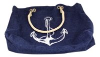 Nákupná taška z denimu s potlačou kotvy a kormidla – 48/60 × 14 × 47 cm