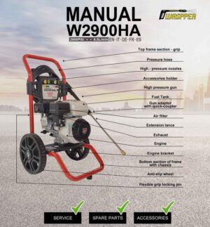 Waspper W2900HA benzínový vysokotlakový čistič, Honda, 5.5 HP, 213 bar/3.100 PSI – Obrázok 10