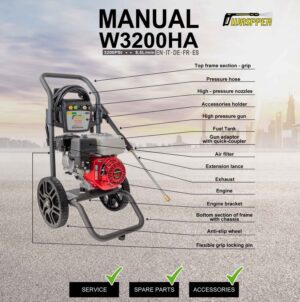 Waspper W3200HA benzínový vysokotlakový čistič, Honda, 6.5 HP, 220 bar/3.200 PSI – Obrázok 16