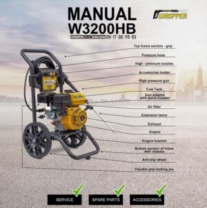 Waspper W3200HB benzínový vysokotlakový čistič, Peggas, 7.0 HP, 220 bar / 3.200 PSI – Obrázok 13