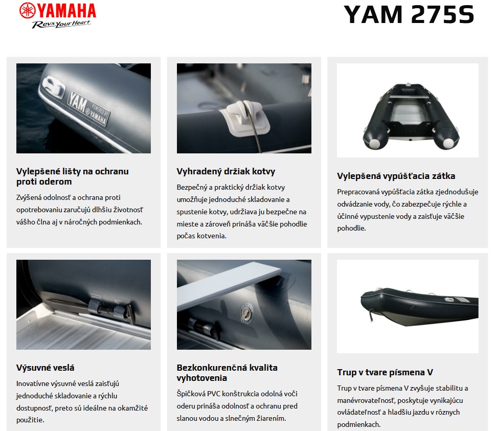 Parametre nafukovacieho člna YAM 275S